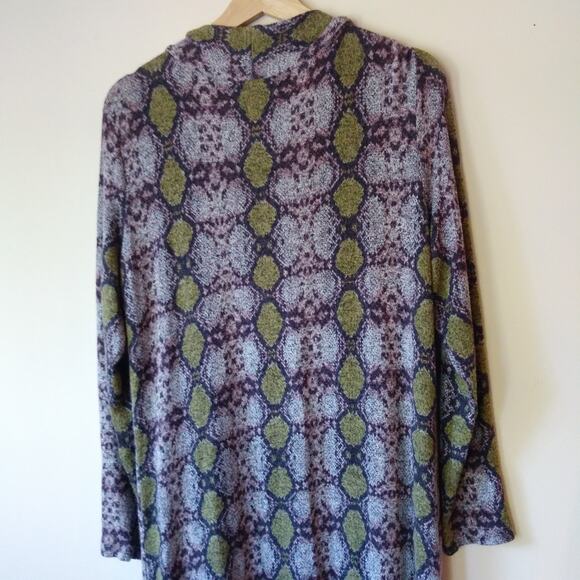 Oliver Escio M Snake Print Cardigan Duster Sweater Lightweight Boho Gray Green - Picture 9 of 10